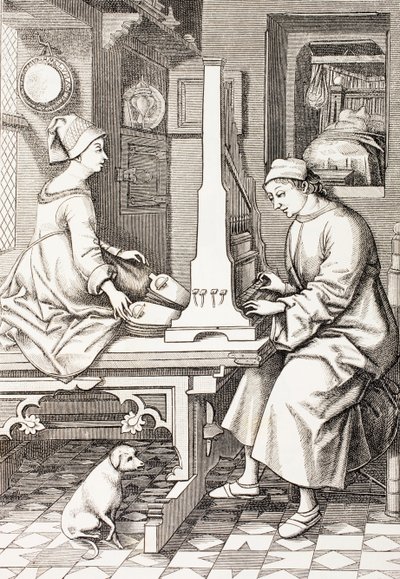 Músico alemão tocando um órgão portátil, de &39;El Mundo Ilustrado&39;, publicou Barcelona, 1880 de Israel van Mecken